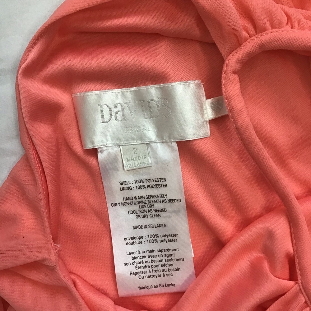 DAVID’S BRIDAL WOMEN ELEGANT DUSTY PEACH HIGH STRING NECK LONG FLOWY DRESS SZ 2 - Picture 10 of 10